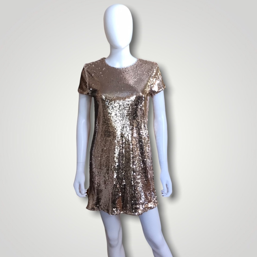 Line & Dot Sequin Metallic MIni Dress
